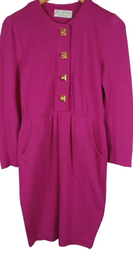 ST. JOHN Collection Hot Pink Sweater Dress Size 2 **FLAWS**